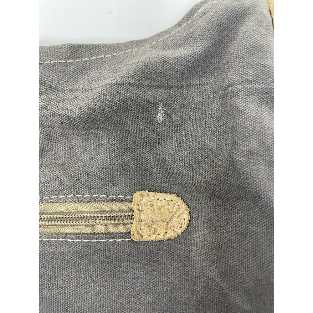 MYRA Purse Canvas Leather Cowhide Shoulder Bag Floral Gray Tan - Picture 7 of 12